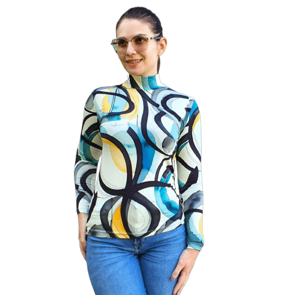 Вталено полу поло с дълъг ръкав, десен КОНТРАСТНИ ЛИНИИ - код 8239