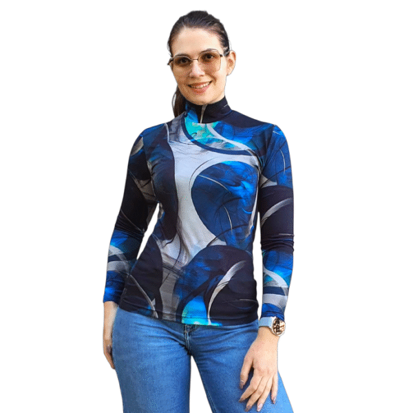 Вталено полу поло с дълъг ръкав, десен ЛУННО ЗАТЪМНЕНИЕ - код 8240