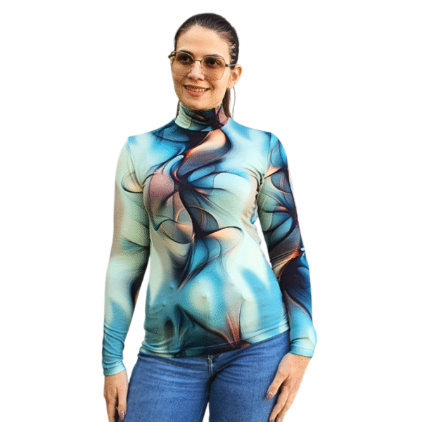 Вталено полу поло с дълъг ръкав, десен МИСТЕРИЯ - код 8235