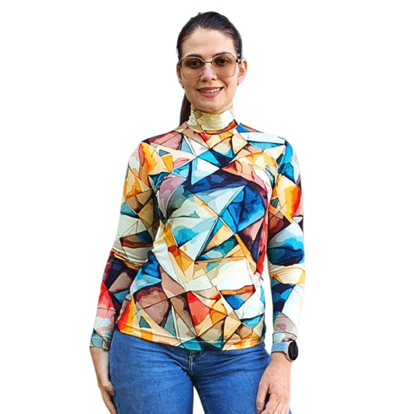 Вталено полу поло с дълъг ръкав, десен ЦВЕТНА ГЕОМЕТРИЯ - код 8237