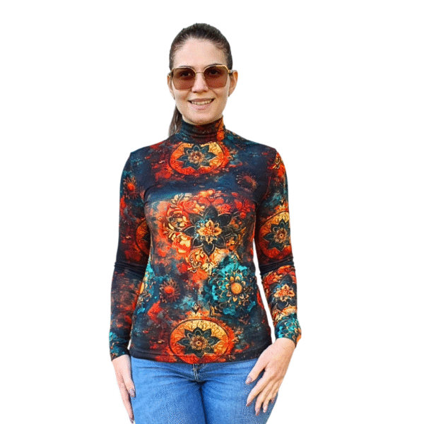 Вталено полу поло с дълъг ръкав, десен ЕСЕННА МАНДАЛА - код 8241