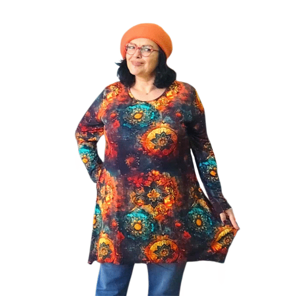 Асиметрична туника модел МИЛЕНА с дълъг ръкав, десен 