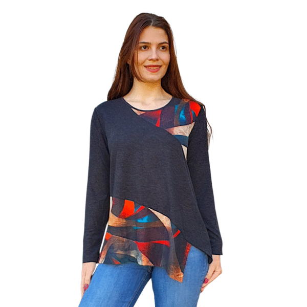 Асиметрична блуза модел ЛИЛИ ангора десен ДИНАМИКА, код - 8290