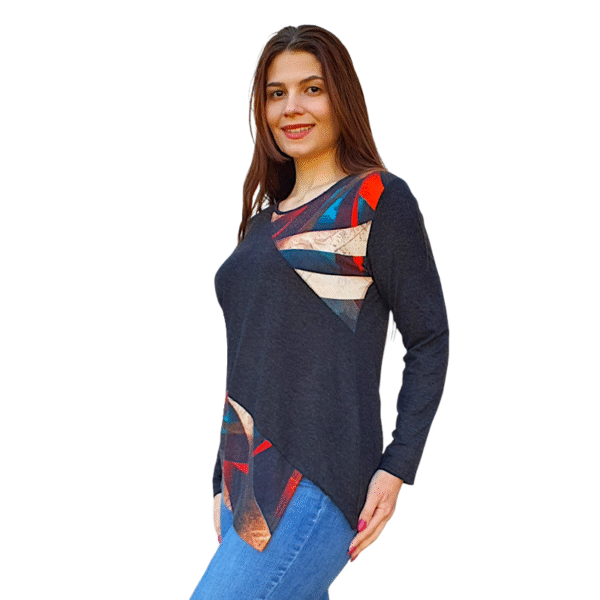 Асиметрична блуза модел ЛИЛИ ангора десен ДИНАМИКА, код - 8290