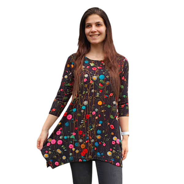 Асиметрична туника модел МИЛЕНА с 3/4 ръкав, десен 