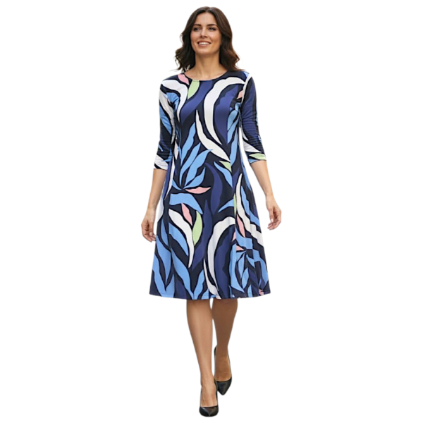 Рокля с 3/4 ръкав, до коляното, модел 