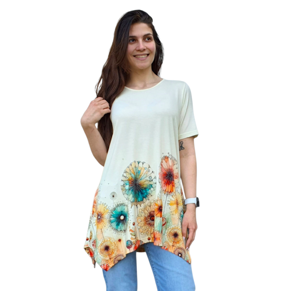 Асиметрична туника модел МИЛЕНА с къс ръкав, десен 